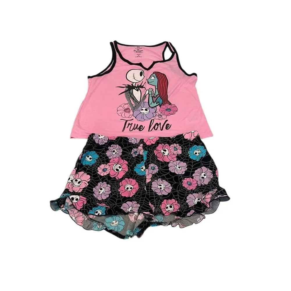 Disney szM Nightmare Before Christmas Women's Pink and Black Sleepwear Set EUC